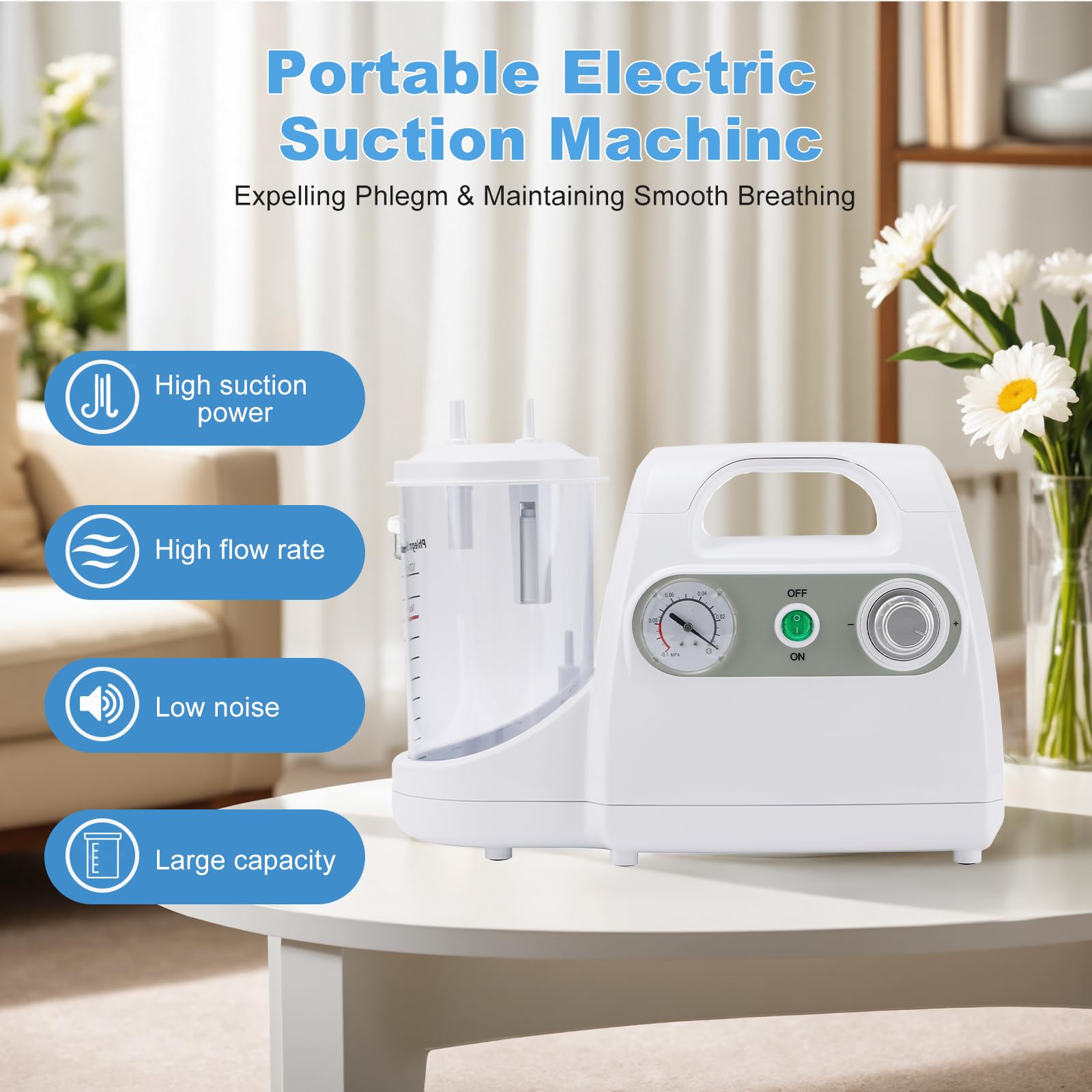Aspiratore elettrico portatile, aspiratore elettrico medico, dispositivo di aspirazione catarro a pressione negativa regolabile per uso domestico