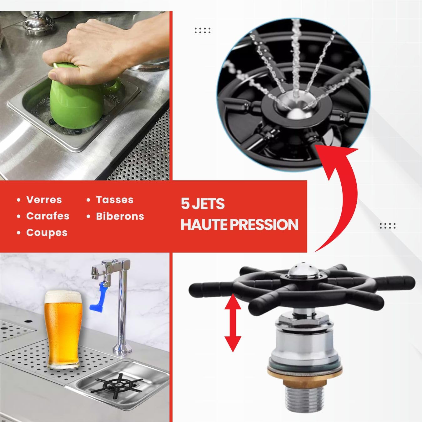 GOLDMAN SERVICE Automatic Glass Rinser High Pressure Kitchen Sink Glass Cleaner Professional Glass Cleaner with Square Stainless Steel Container Size 17*16cm