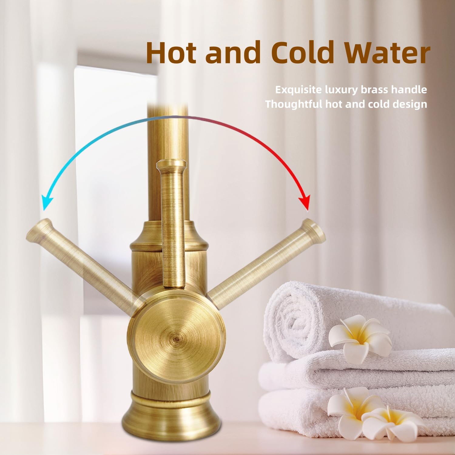 Wasserhahn Bad Antik Messing, Retro Waschtischarmatur | Vintage Einhebel Mischbatterie Waschbecken, 360° Schwenkbar, Kalt-und Warmwasser, Keramikkartusche, G3/8 für Badezimmer
