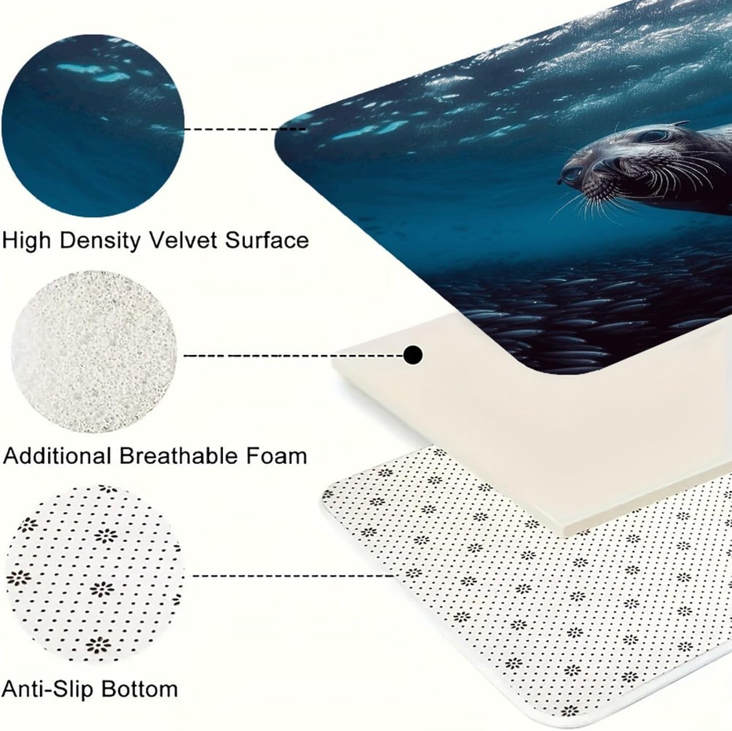 Underwater Sea Lion Kitchen Rugs Sets of 3 Non Slip Kitchen Mats for Floor Farmhouse Kitchen Sink Mat Thick Comfort Standing Mat for Laundry Room Hallway Bathroom