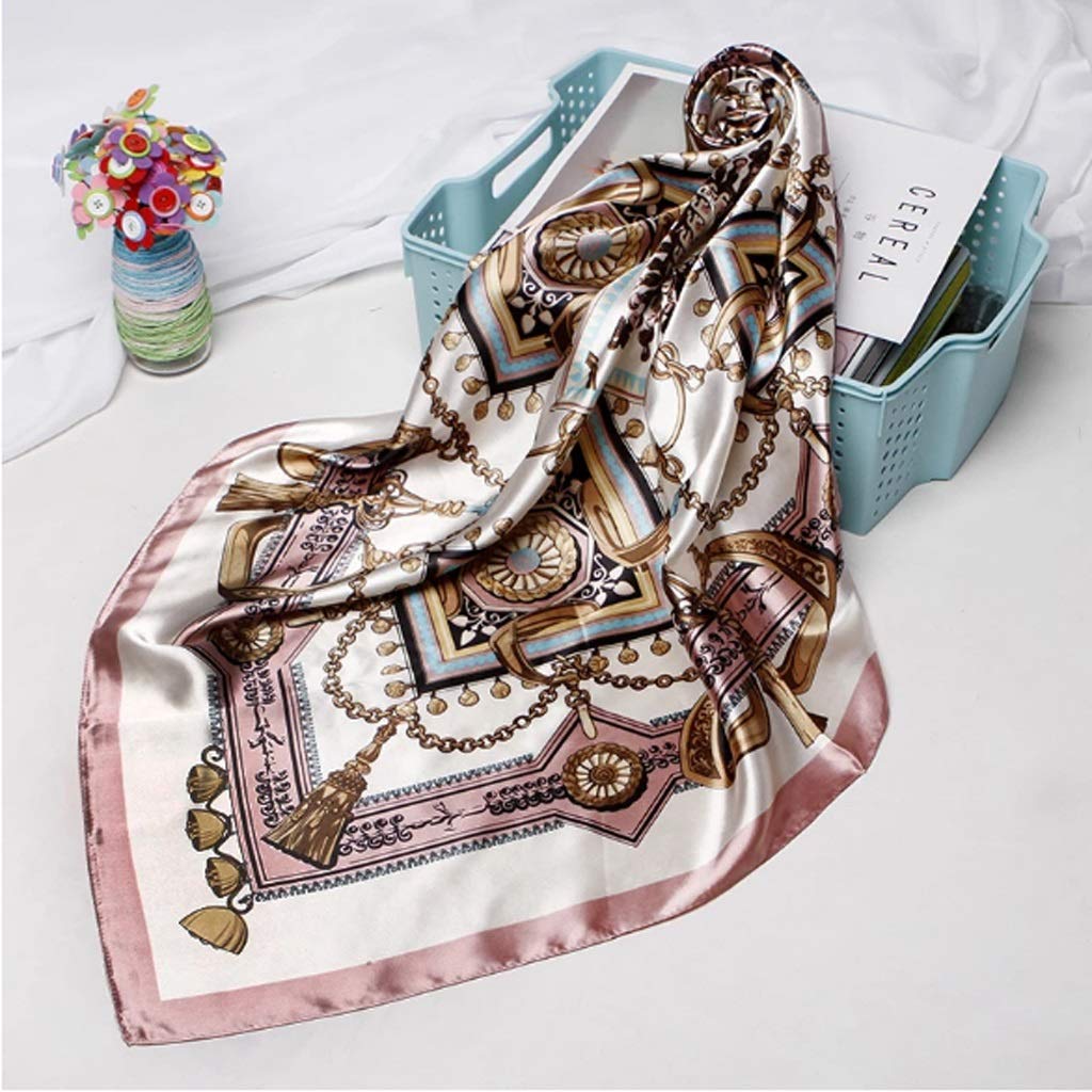 Bufanda Hijab de Moda para Mujer, Bufandas de satén de Seda Estampadas para el Pelo, pañuelo Cuadrado de 90x90cm, Bufandas con Diadema para Mujer