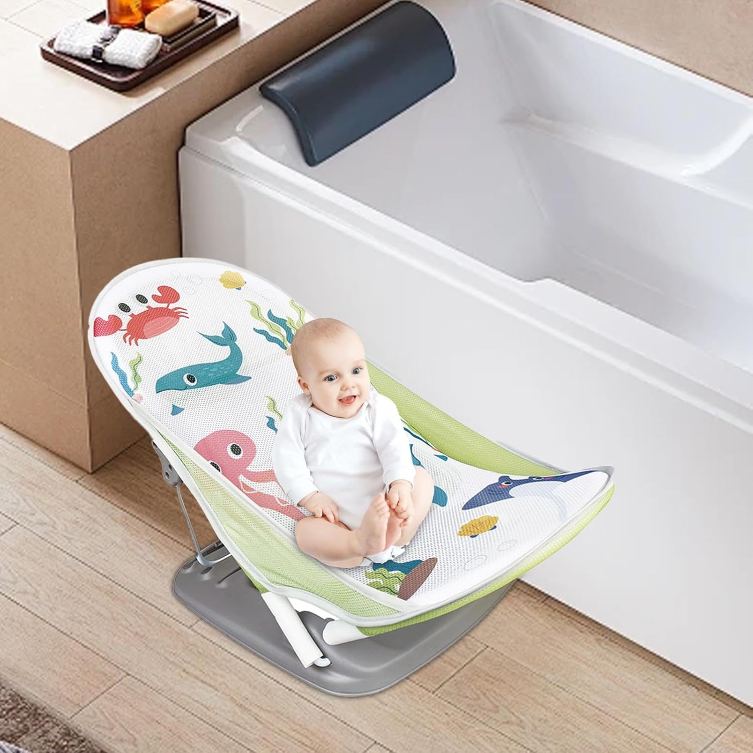 Generic Foldable Toddler Bather - Bathtub Foldable Toddler Bath Bather Seat | Foldable Baby Bather with Bath Stand | Toddler Folding Shower Rack for Bathtub Counter Sink Bathroom