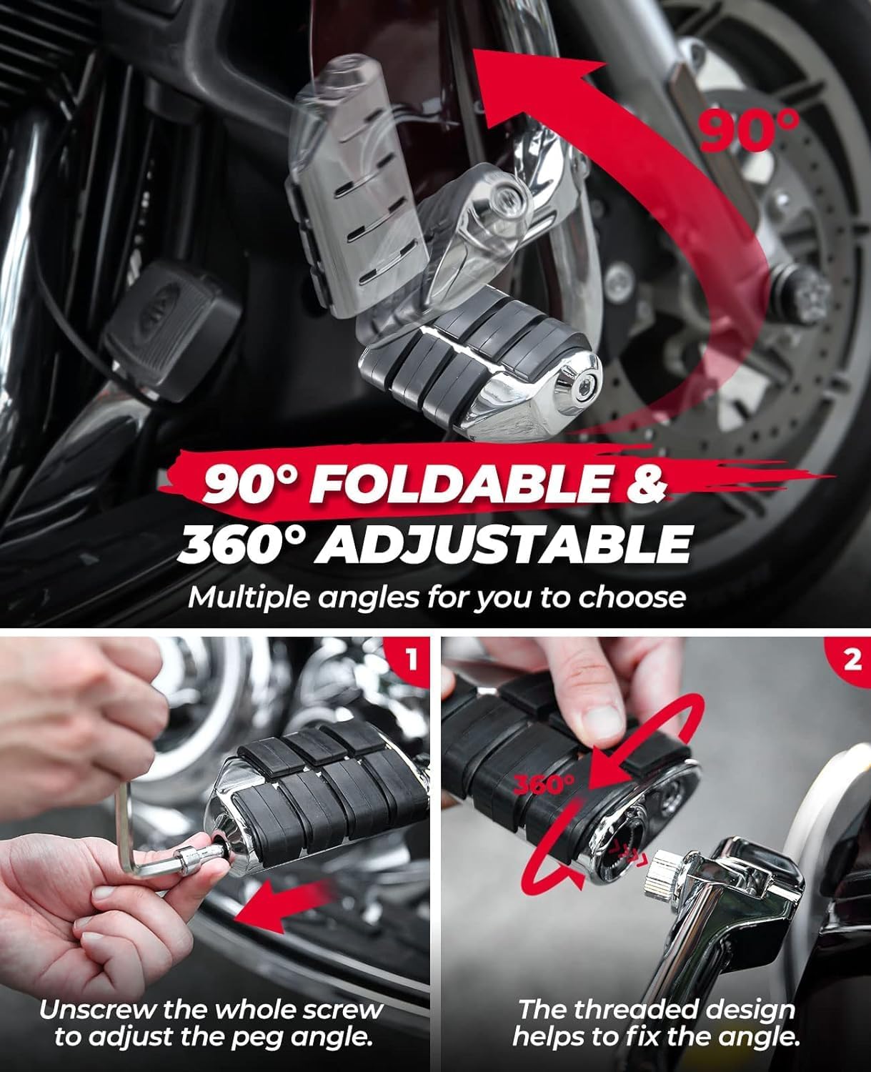 KEMIMOTO Highway Pegs, 1 1/4-Inch for Road Glide Street Glide Sportster Road King Electra Glide Guard Bar Motorcycle Foot Rests