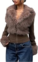 Verdusa Women's Faux Fur Zip-Up Jacket Slim Fit Fuzzy Collar Winter Coat Fall Outfits