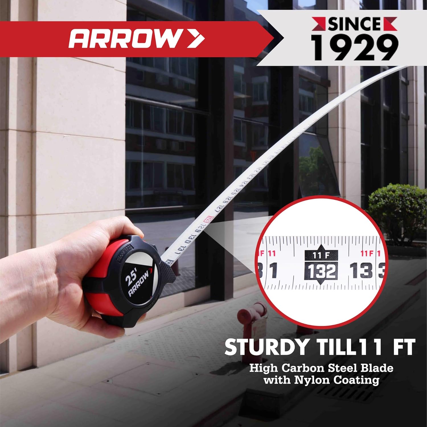 Arrow 25FT Tape Measure, 2PCS Easy Read Measuring Tape with Dual Locking System, Double Sided Measurement Tape with 1.25″ Blade, Belt Clip, Dual-End Metal Hook, and Rubber Protective Casing