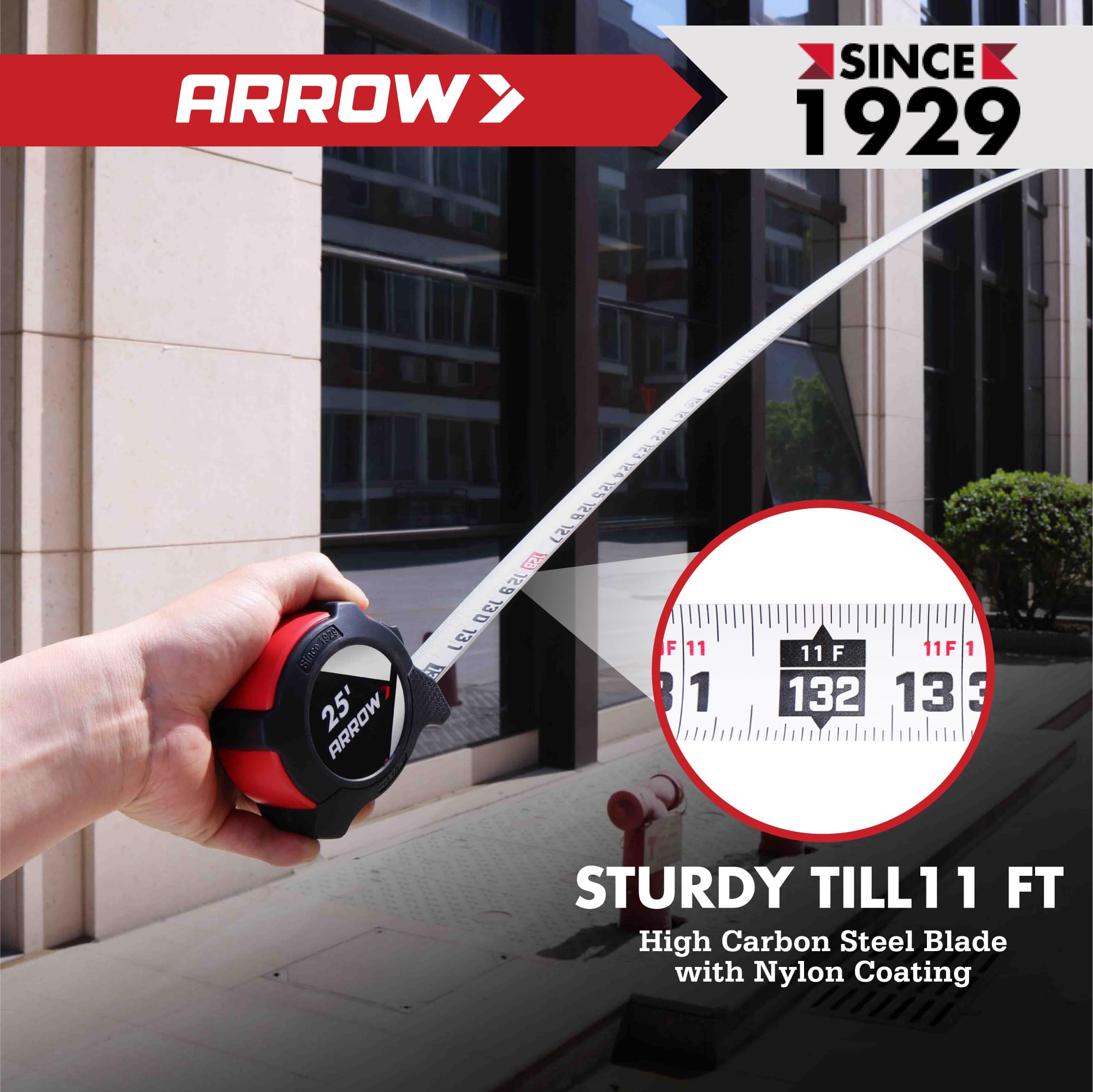 Arrow 25ft Tape Measure - Dual Lock & Durable -5 Arrow 25ft Tape Measure - Dual Lock & Durable -5