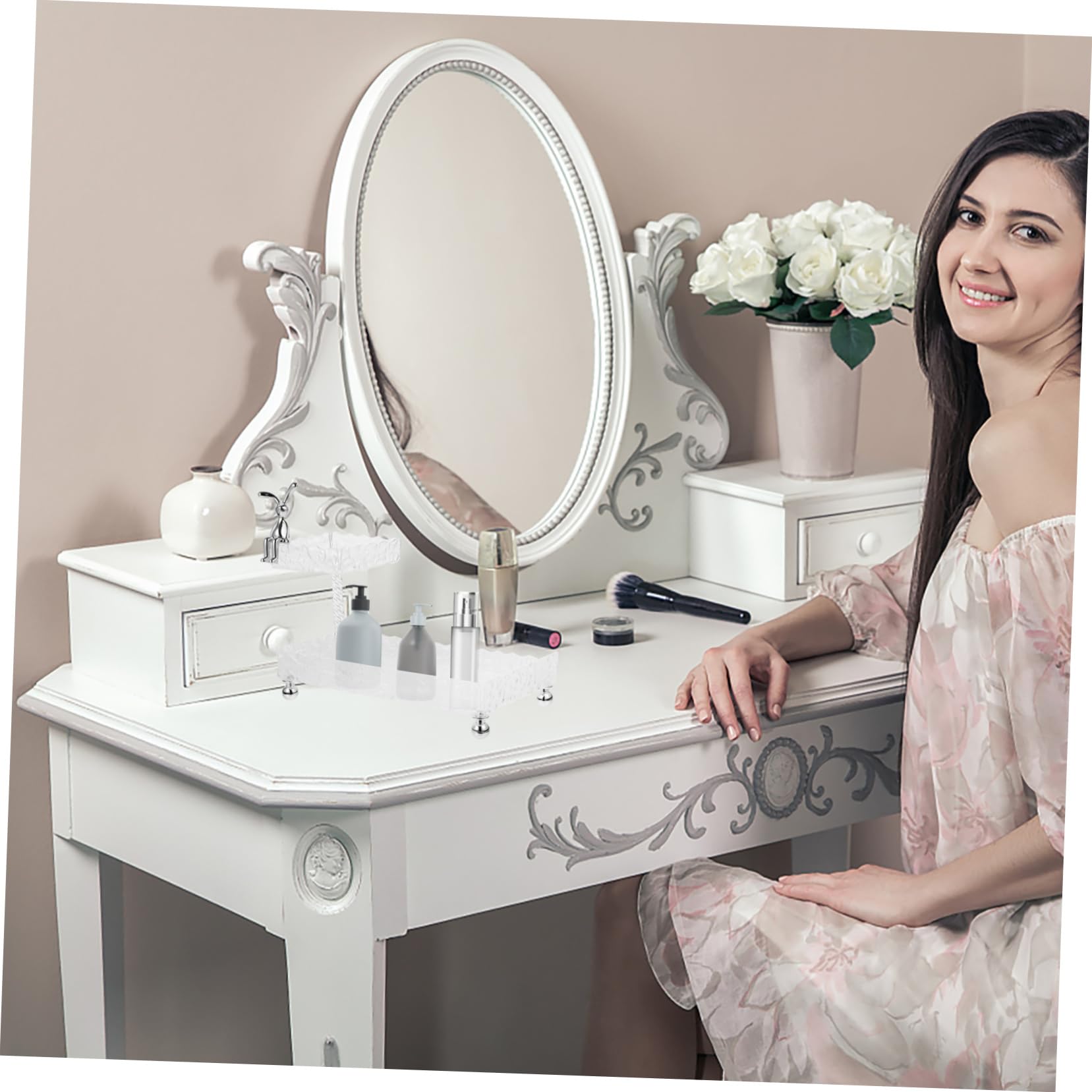 PRETYZOOM Estante De Doble Capa Organizador De Maquillaje Soporte para Cosméticos Organizador De Soportes para Maquillaje Vitrinas para Cosméticos