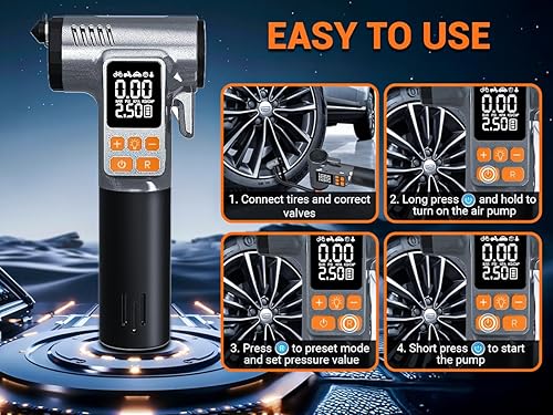 Miniatura 7 de Inflador de neumáticos, compresor de aire portátil, 180 PSI y 15500 mAh y bomba de aire 6 veces más rápida para neumáticos de automóvil, bomba de