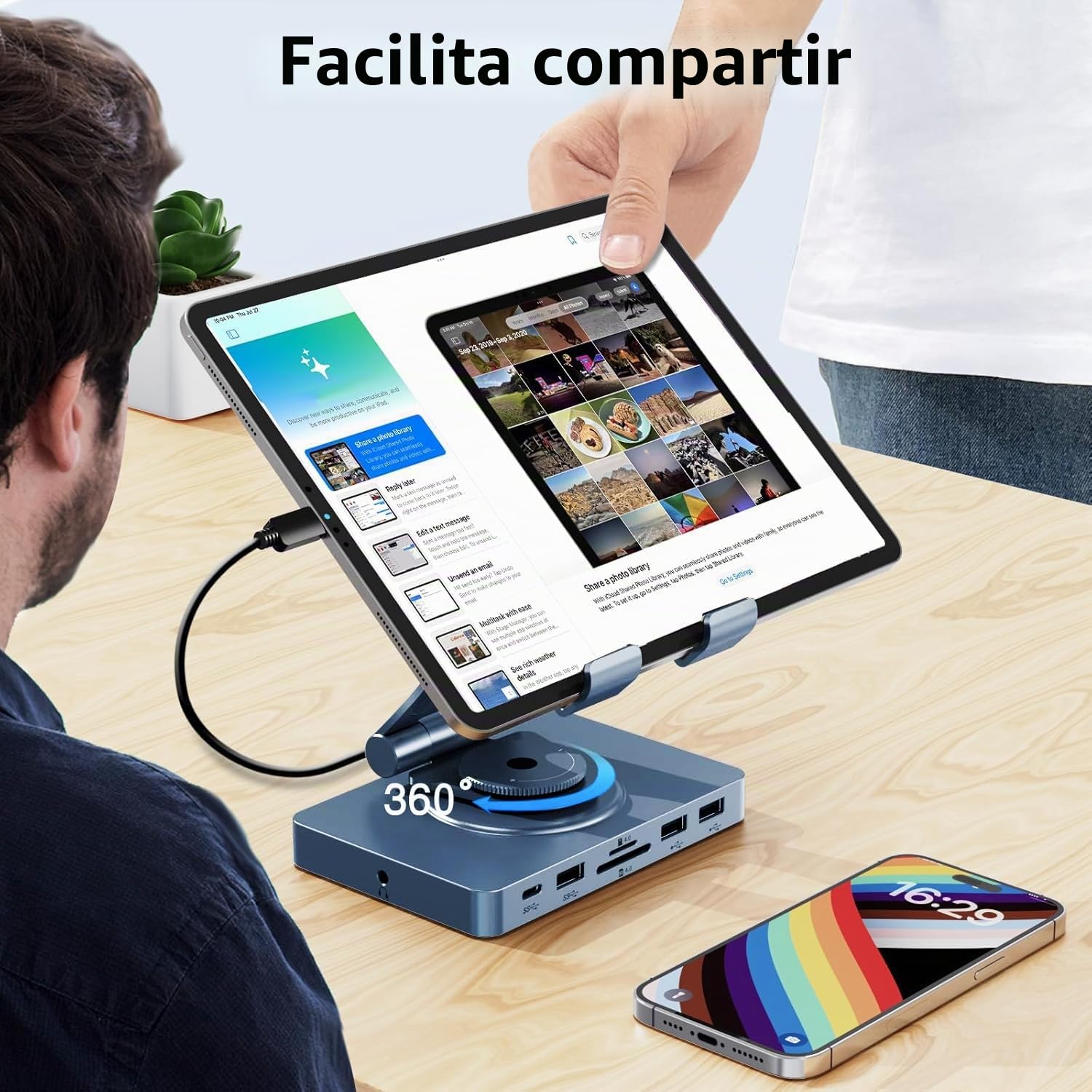 Estación de acoplamiento USB C giratoria de 360° para iPad, iPad Pro, Tablet, Samsung, Steam Deck, ROG Ally, Legion Go, Msi Claw, etc., 11 en 1 con lector SD TF 4.0, HDMI 4K a 60Hz, RJ45, audio, USB A