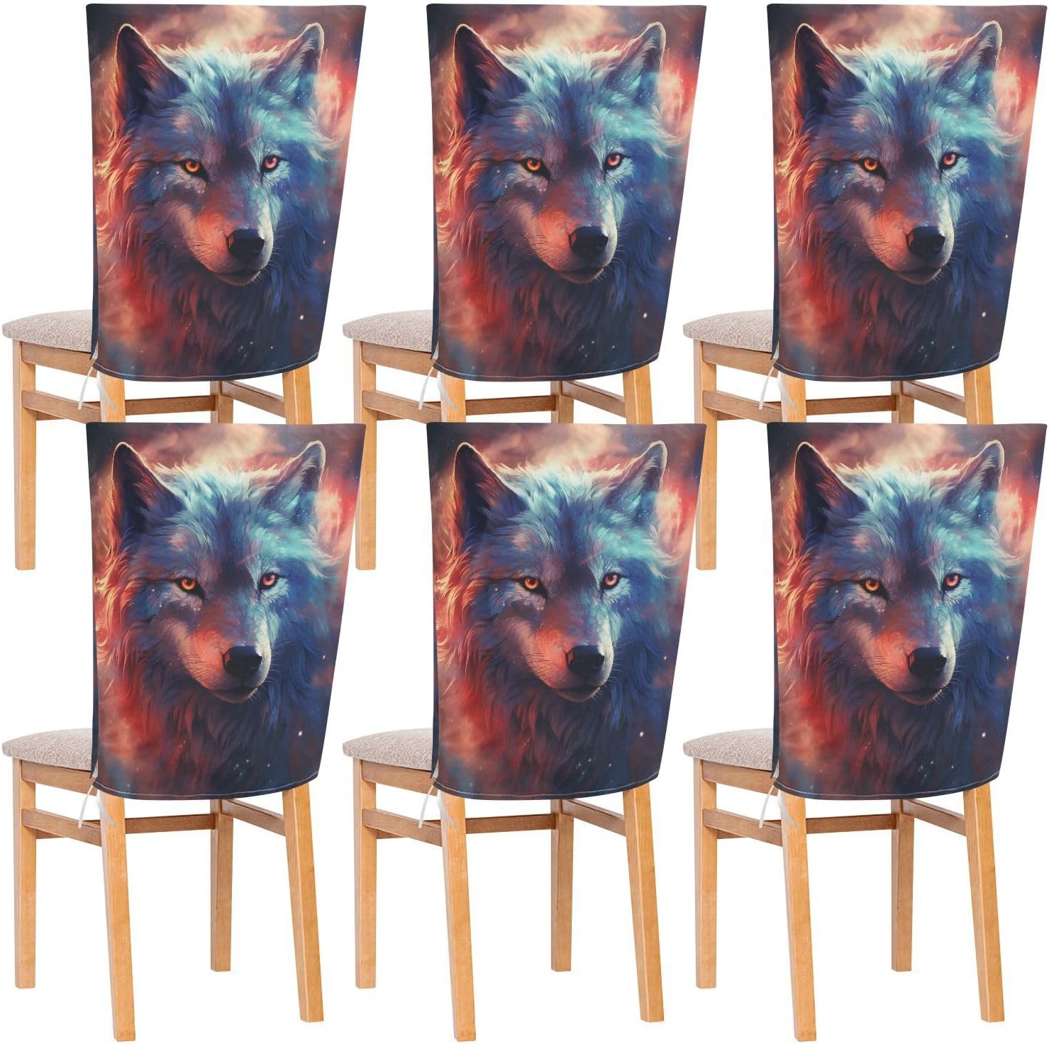 ALAZA Vintage Wolf Chair Back Cover Set of 6, Washable Reusable Removable Chair Slipcovers Decorative Chair Cover for Home Kitchen Wedding Party