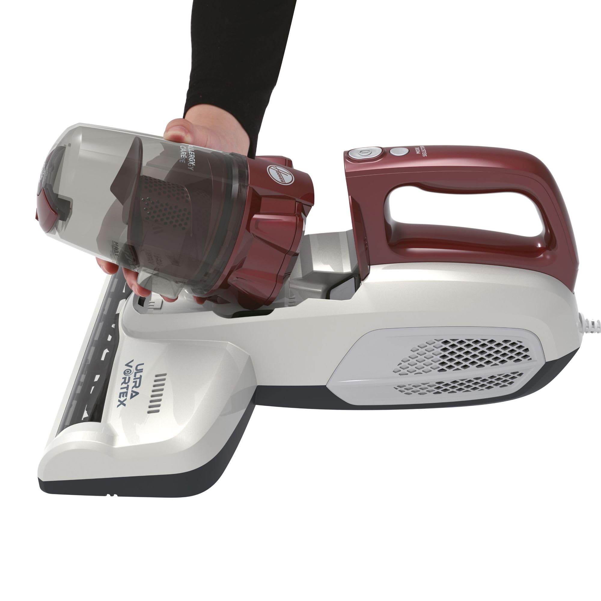 Hoover MBC500UV Ultra Vortex Aspirateur à Main Special Matelas Animaux Allergies, Ultra Puissant 500W, Lampe UV-C antibactérien, Anti-Acariens, Idéal Canapés Coussins Matelas, Blanc nacré Bordeaux
