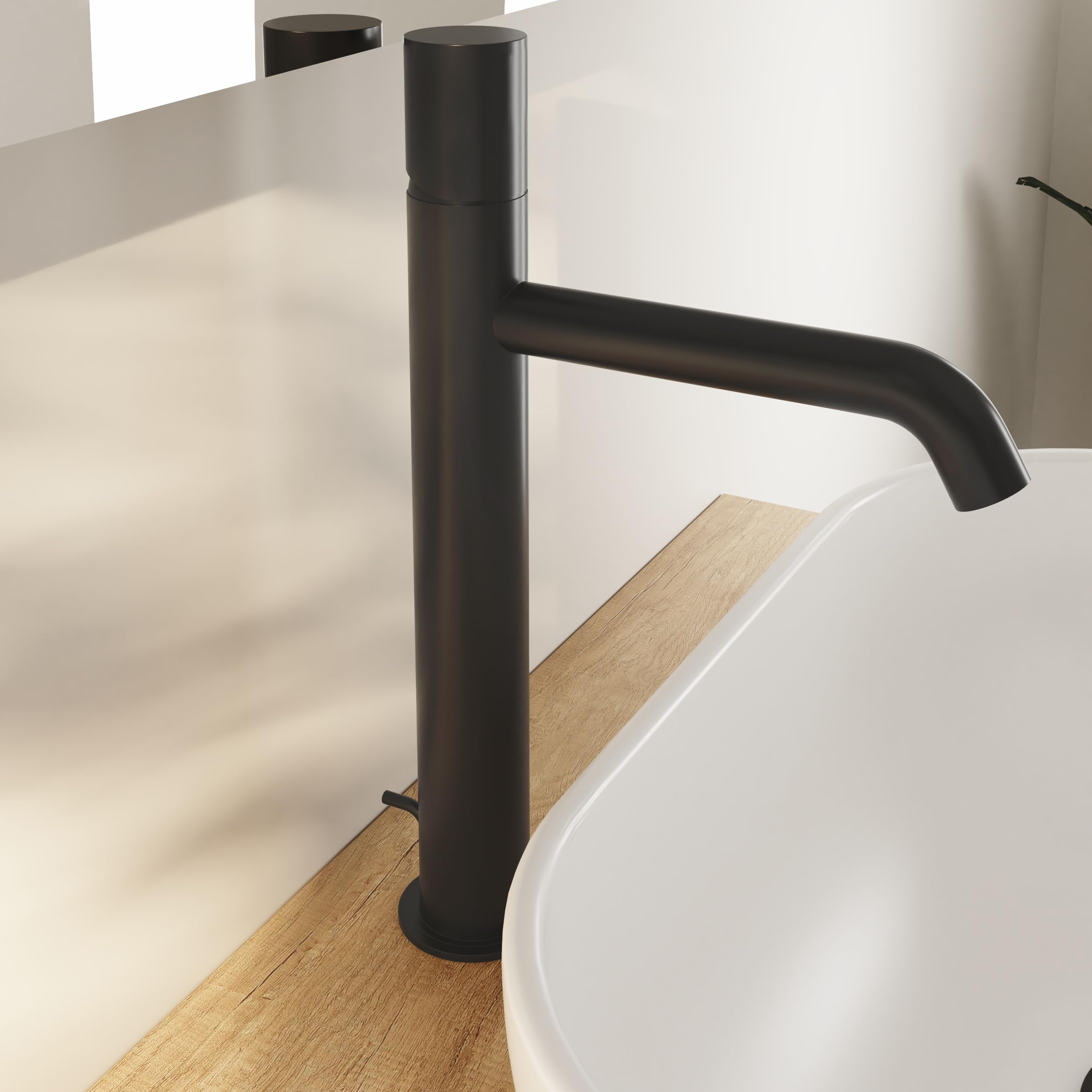 BAIKAL Grifo Lavabo Monomando en Acero Inoxidable SUS304. Grifo en Negro Mate. Caño Alto. Grifo Agua Fría/Caliente. Ahorro de Agua. Fácil Instalación. Modelo ROMA L