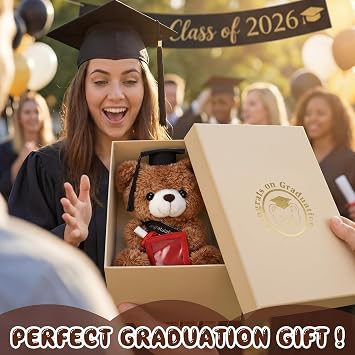 2026 Graduation Bear with Picture Frame Graduation Gift for Her Him for 2.6 x 1.77 Inches Photo Adult 8.27 Inch Stuffed Bear Gift Cute Brown with Cap Sash & Diploma for Congratulation Grad