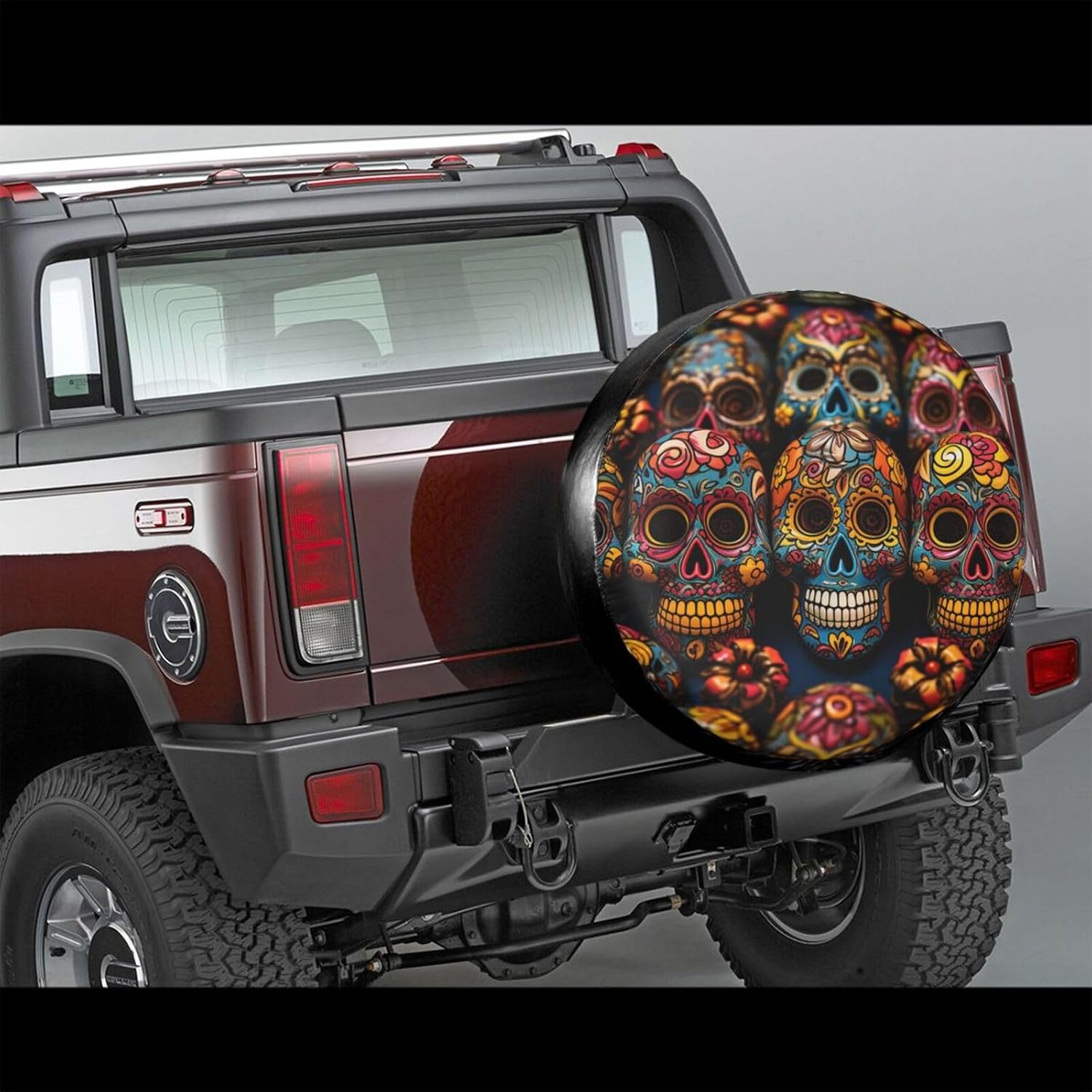 Spare Tire Cover 17 Inch, Waterproof Dust-Proof Universal Wheel Protectors Colorful Sugar Skulls Camper Tire Cover Fit for Rv Trailer Truck SUV Travel Trailer Accessories image 2