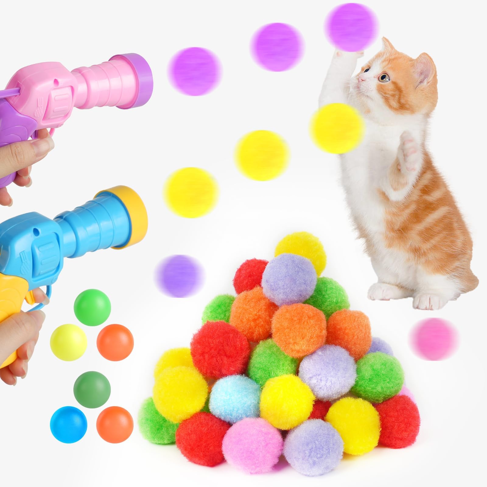 OSDUE Interactive Cat Ball Launcher with 100pcs Soft Pom Pom Balls