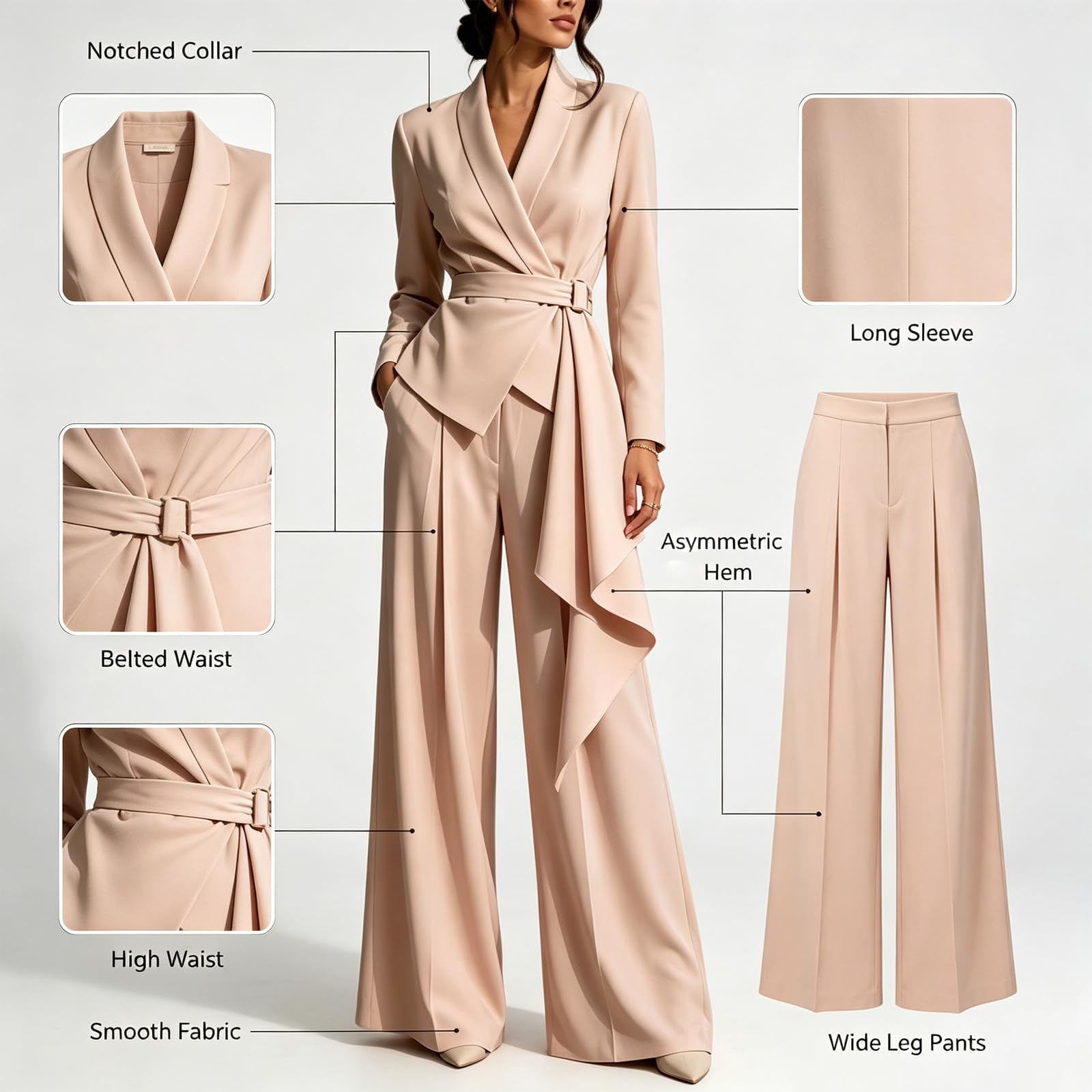 Set Sacco Donna Due Pezzi Asimmetrico con Cintura Pantaloni Larga