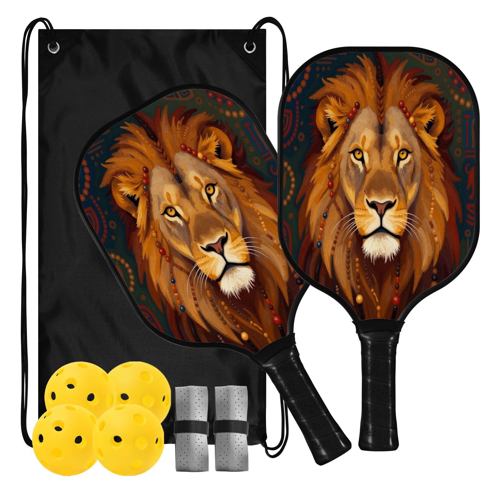 Leone con dreadlocks Stampa artistica a basse vibrazioni Carbon Pickleball