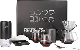 SuperCook Coffee Pour Over Kit Hand Drip with Kettle, Electric Grinder, Camping Travel Coffee Kit Ideal for Anniversary Birthday Gift