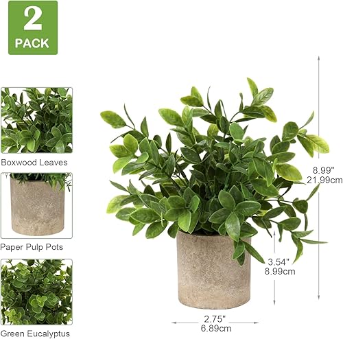 Miniatura 9 de Briful Juego de 3 plantas artificiales en maceta, plantas pequeñas, de eucalipto, decoración de plantas falsas para el hogar, mesa, oficina,