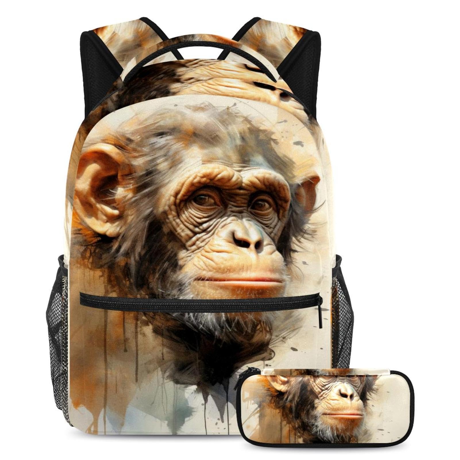 Ensemble sac à dos 40cm et trousse Colorful Monkey à grande capacité - 7