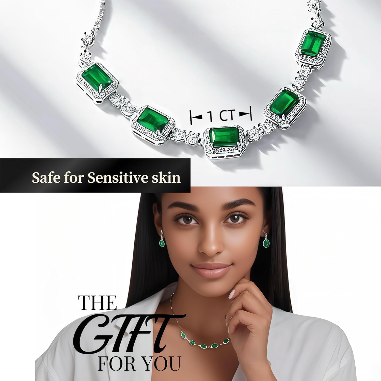 5-Stone Lab-Created Emerald Necklace – 18K Gold Plated 925 Sterling Silver, Premium Gift Packaging Included| Elegant Statement Jewelry Gift for Women - Image 7