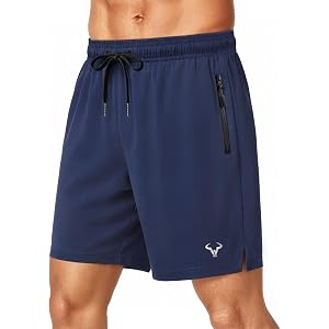 BULLIANT Stretch Athletic Shorts for Men Gym Running Workout-Zipper Pocket