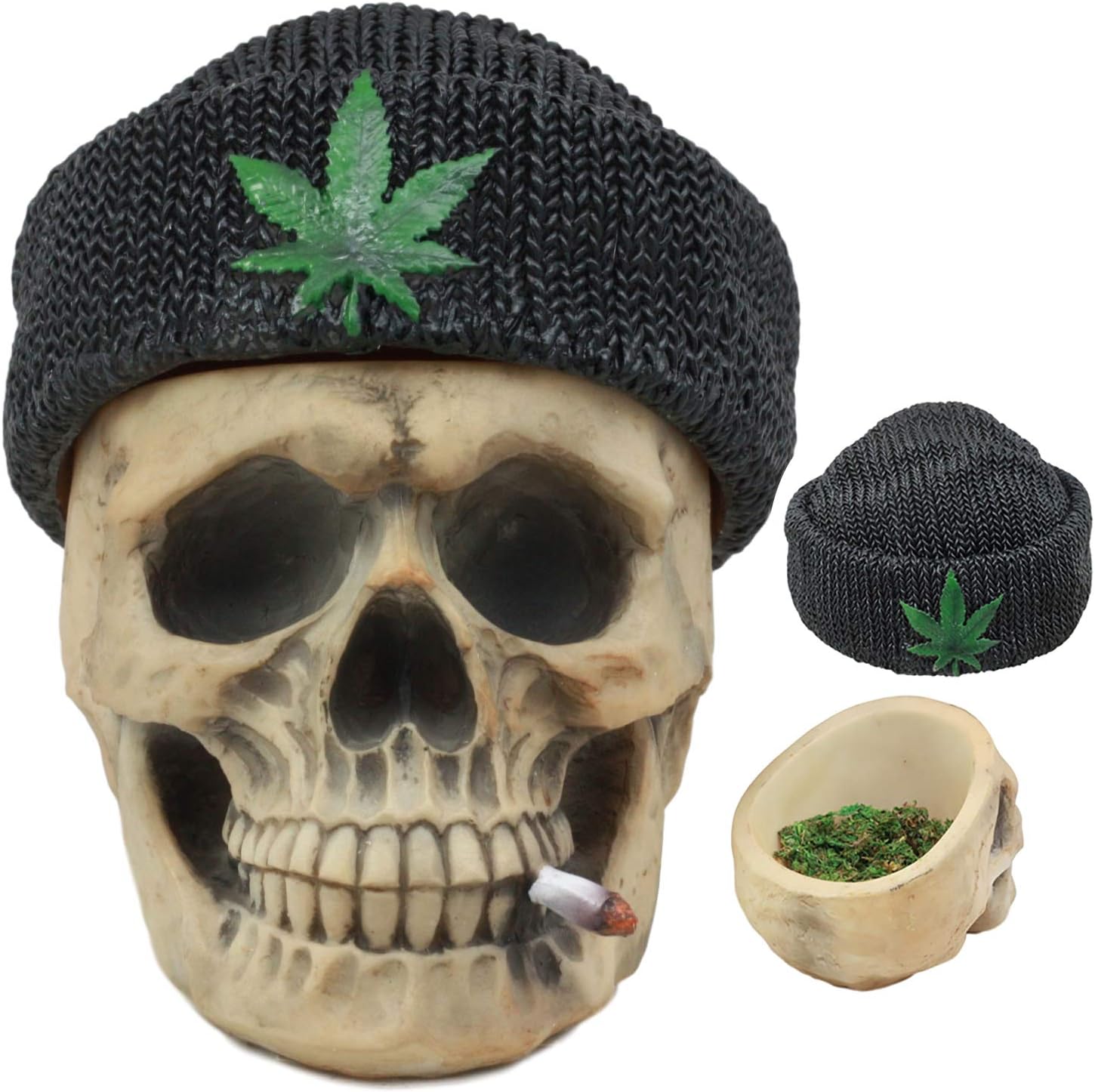 Human Skull With Green Leaf Beanie Hat 