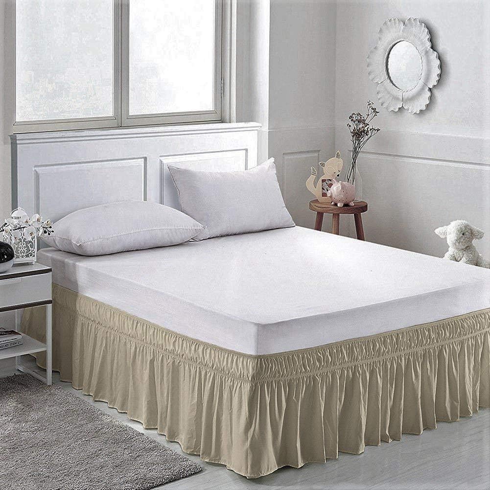 Ivory Wrap Around Bed Skirt Three Sided Fabric Silky Soft & Wrinkle Free Classic Stylish Look in Your Bedroom King-12 inch Drop