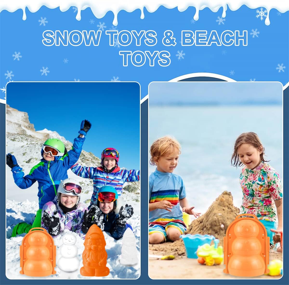 review NOENOUGH 2 PCS Snow Mold, Snow Toys for Kids, Winter Snow Gift, Outdoor Activities, Lovely 3D Snowman, Santa Claus Shape Snow Mold, for Outdoor/Snow/Beach