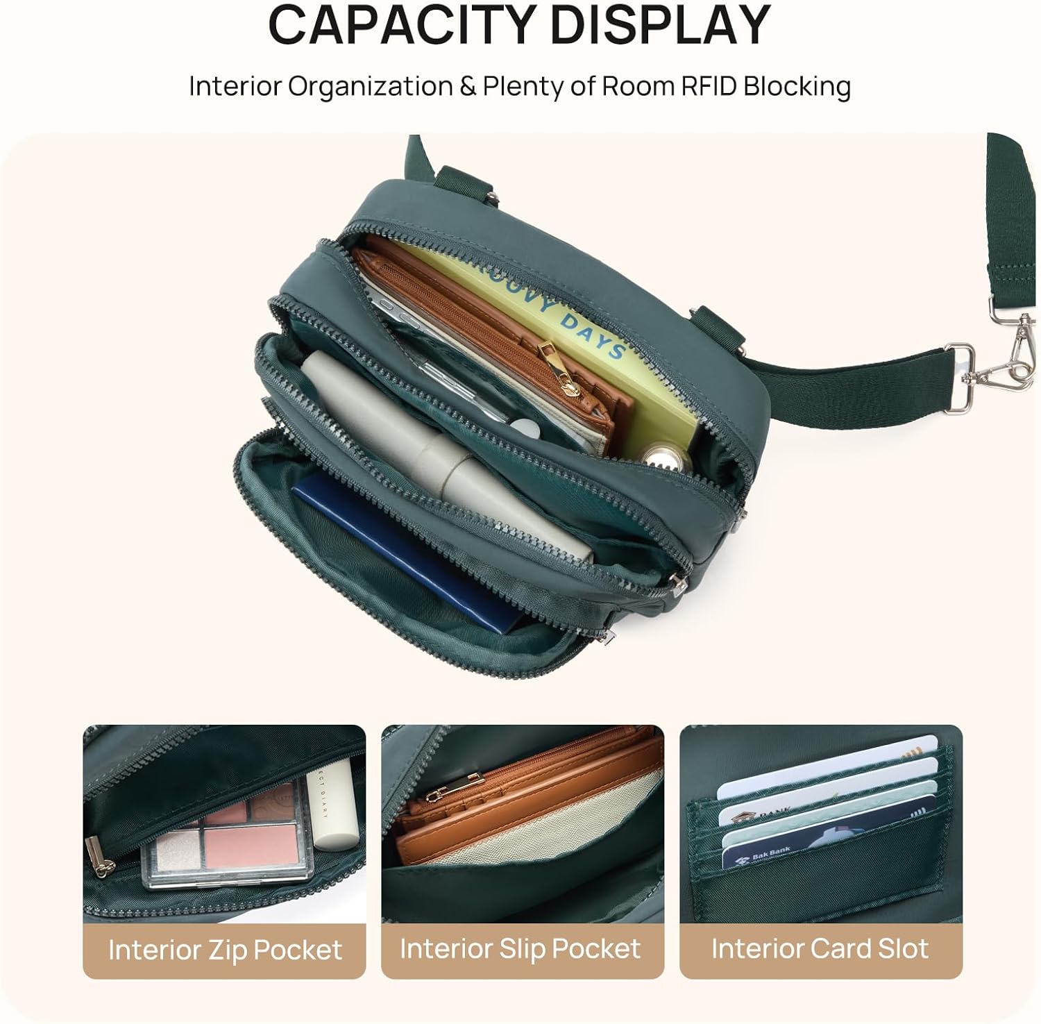 Telena 3-Zip Crossbody Bags for Women - Convertible RFID Anti-Theft Cross Body Bag for Everyday Use - Image 3