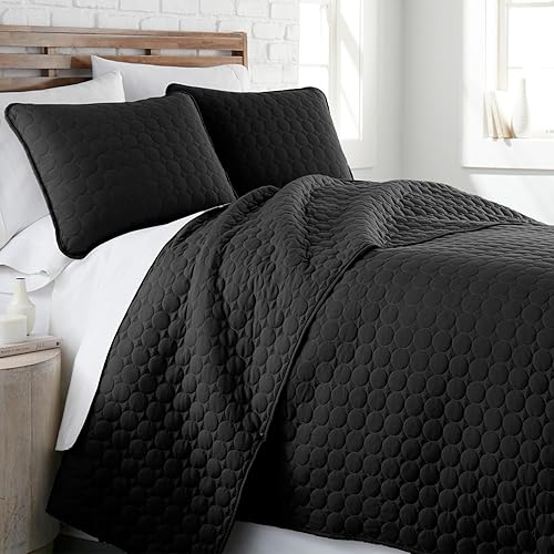 Southshore Fine Living, Inc. - Juego de ropa de cama tamaño King color negro con 2 fundas de almohada, hermoso diseño de puntada circular, edredón