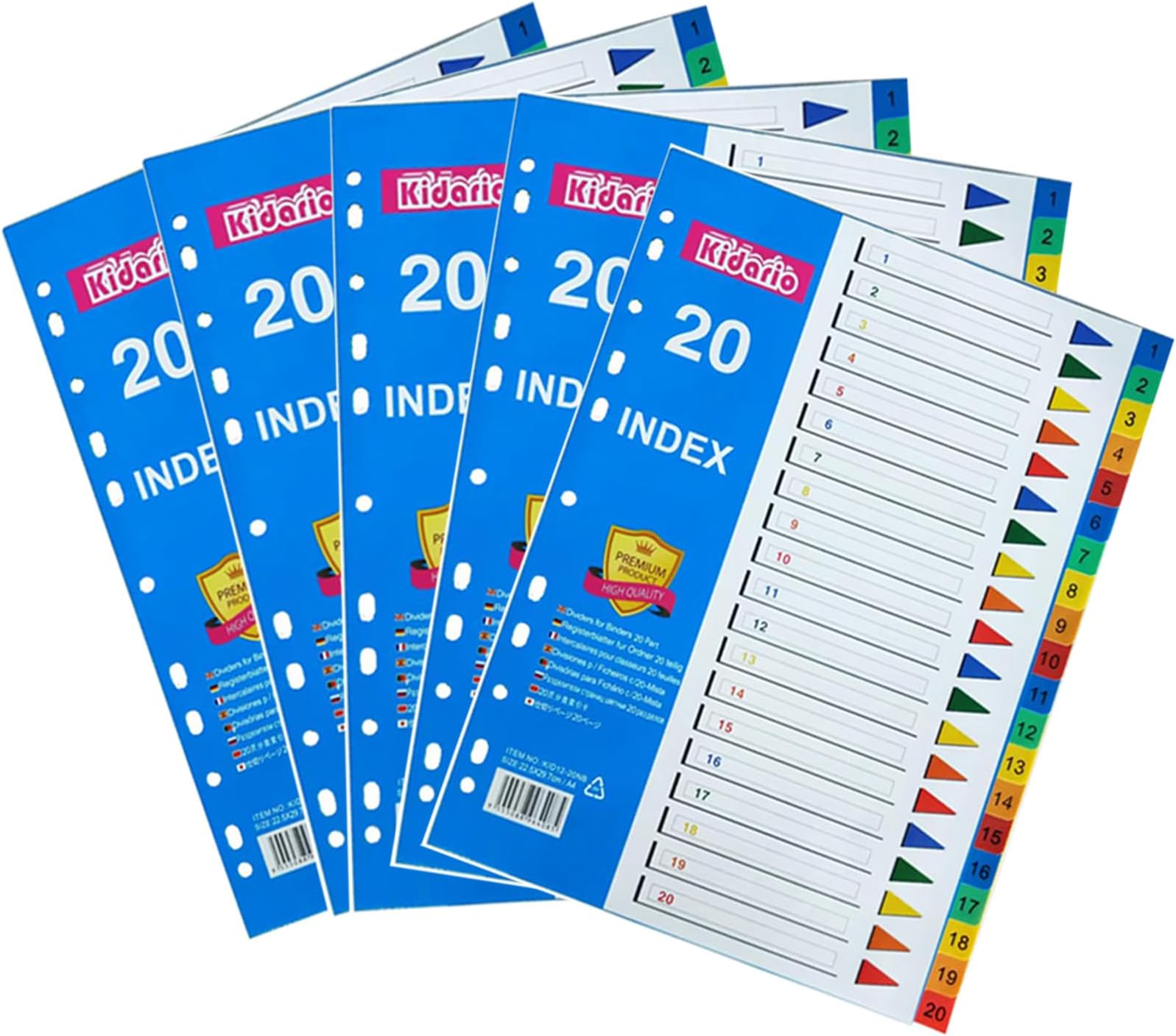 File Dividers A4, 5 Pack 20 Part Pastic A4 Folder Dividers 1-20 Part Dividers Ring Binders Index Dividers Colorful Plastic Folder Dividers for Office School Home Files Dividers