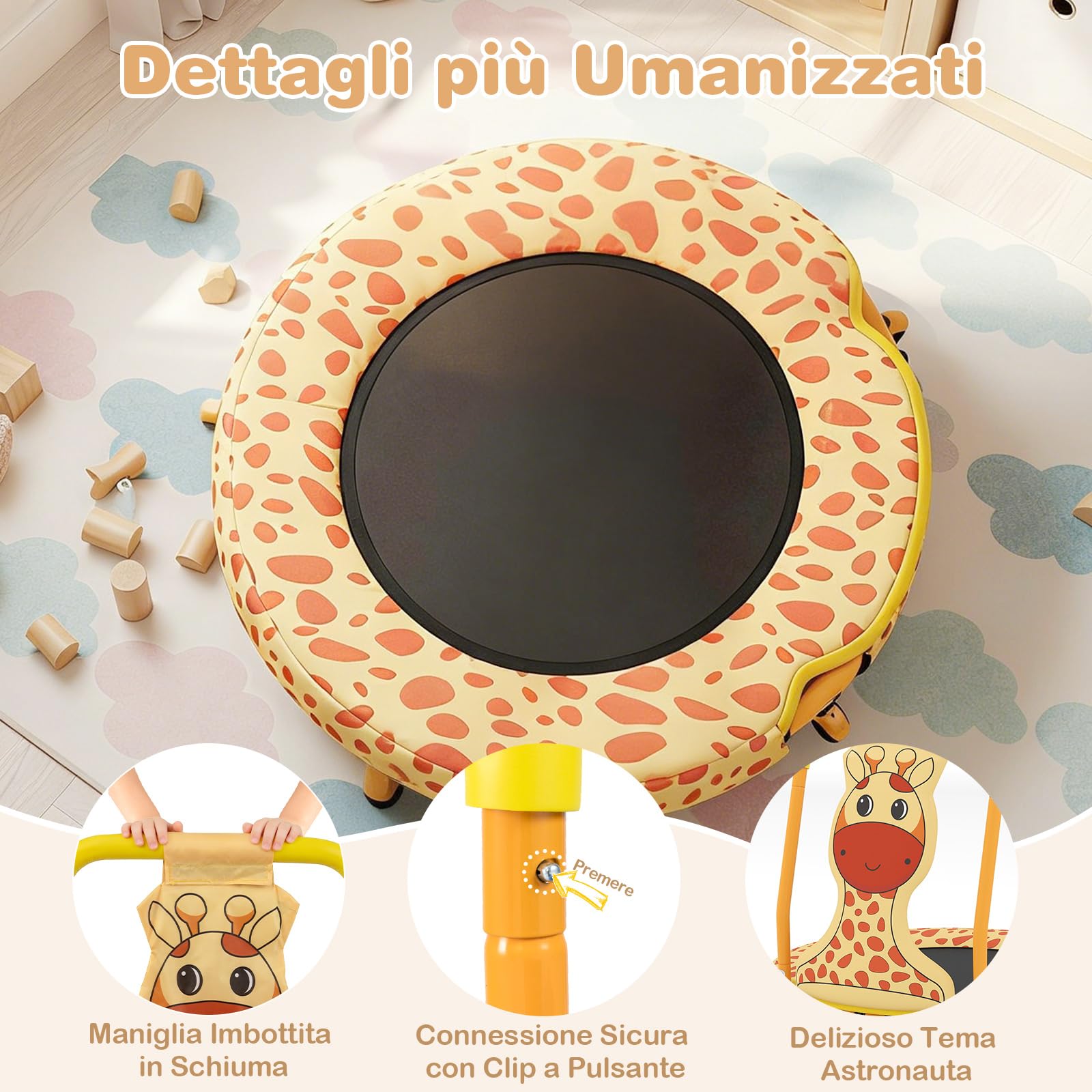 COSTWAY Mini Trampolino per Bambini, Tappetino Elastico da Esterno ed Interno con Maniglia Rivestita, Copertura Imbottita e Cuscinetti Antiscivolo, Salta Salta per Bambini 3-6 Anni