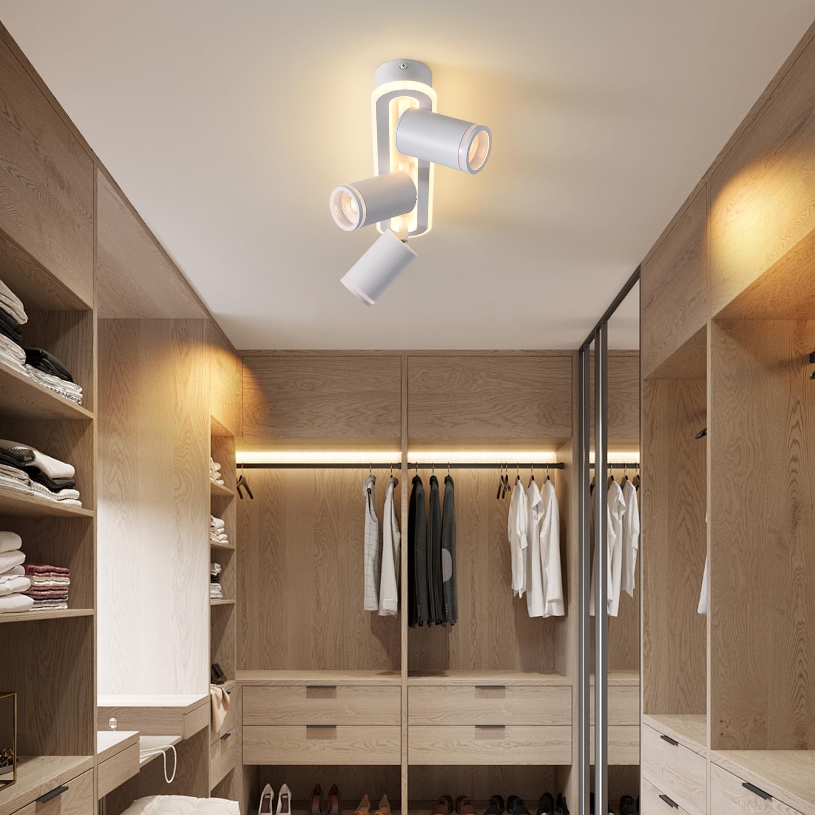 MYCUL LED Deckenstrahler 3 Flammig Schwenkbar 350°, Deckenleuchte mit unteres Glühen 27W+3x5W GU10 Spots,3000K Warmweiß Deckenspot strahler,Modern Deckenlampe Lampe,Spotleuchte für Küche,Flur-Weiß