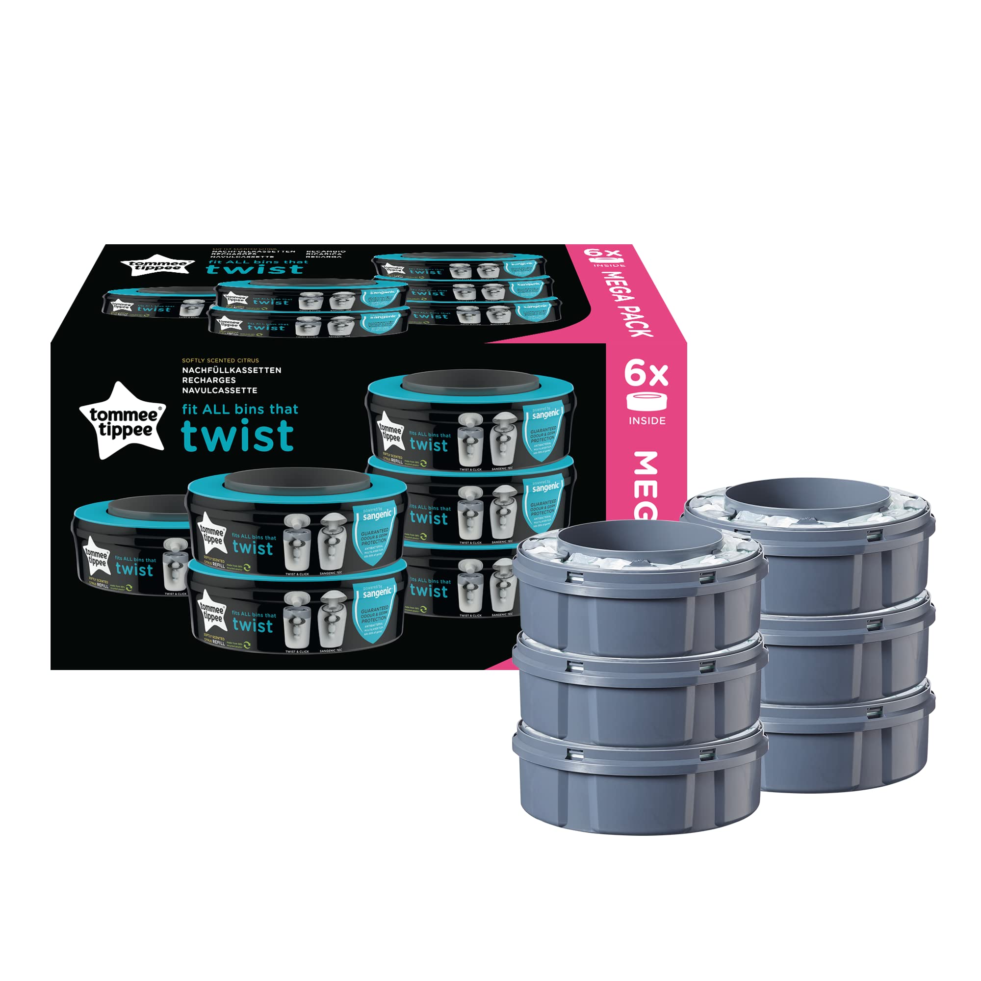 Tommee Tippee Windeleimer Nachfüllkassetten für Twist & Click und Sangenic TEC Windeleimersysteme, 6er Set