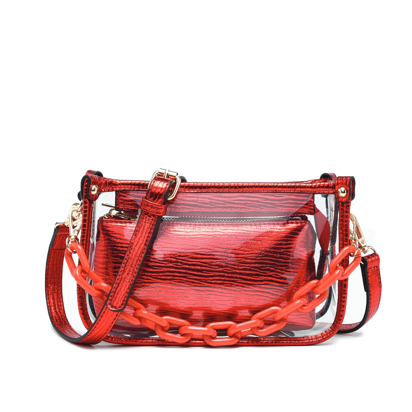 Jessica Vegan Clear Bag for Women Stadium Approved Crossbody Purses for Concerts Sports Events