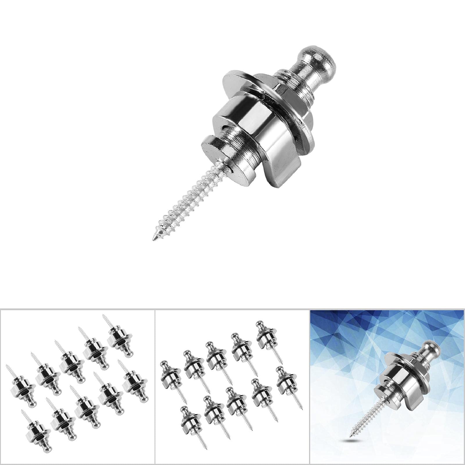 10PCS Guitar Strap Lock Set Guitar Security Straplocks Buttons Strap Retainer System for Electric Bass Acoustic Guitars (Silver) - Image 2