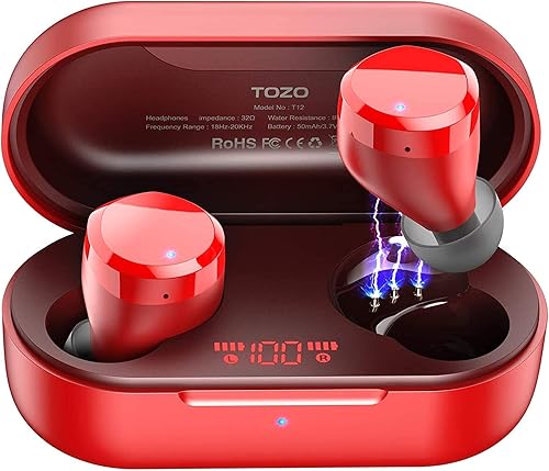 TOZO T12 - Auriculares inalámbricos Bluetooth de alta fidelidad, calidad de sonido, funda de carga inalámbrica, pantalla digital LED de