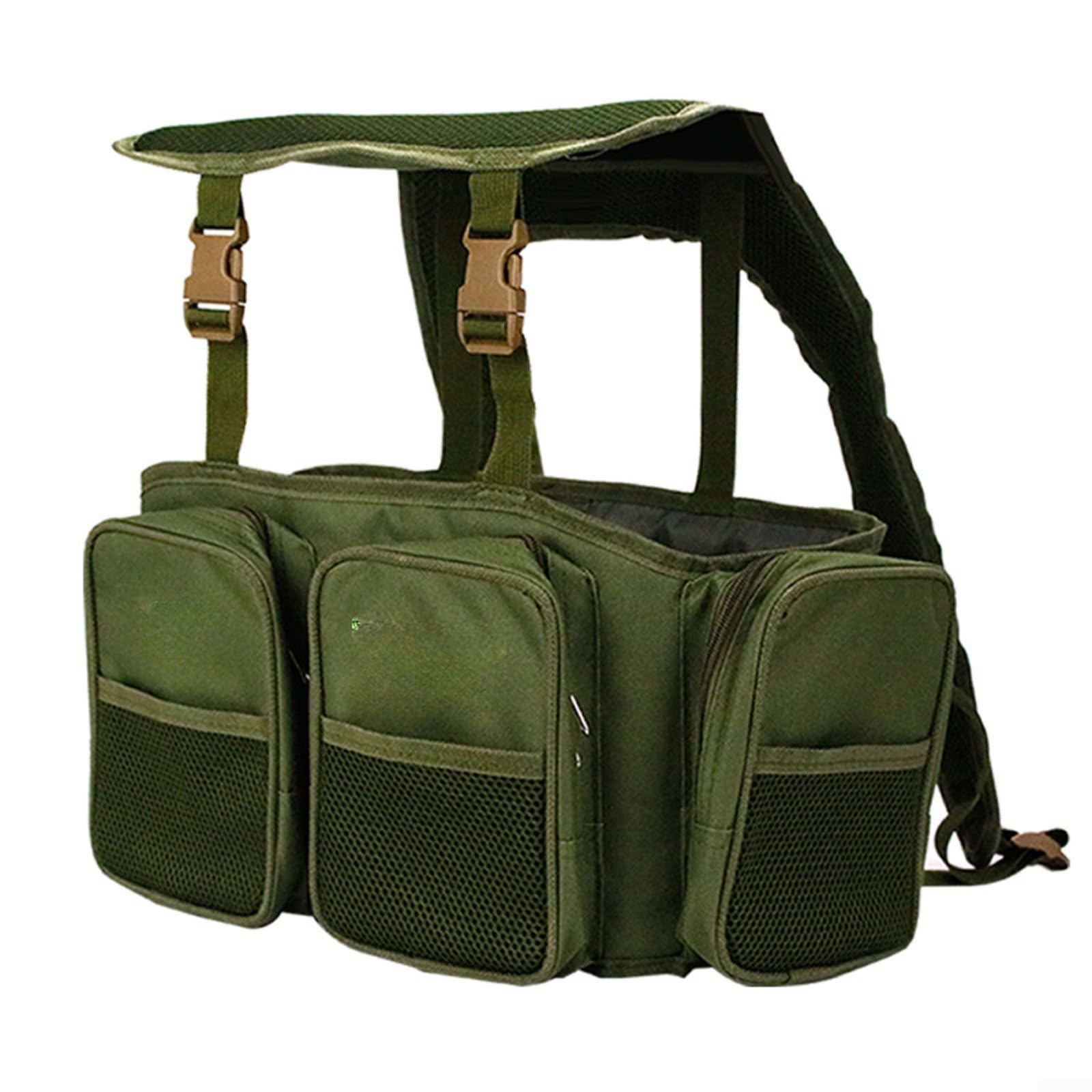 Caja de aparejos de pesca verde con mochila multifuncional ABS para asiento y mochila de nailon para bolsa de almacenamiento compacta con correas acolchadas bolsillos pescadores de mar