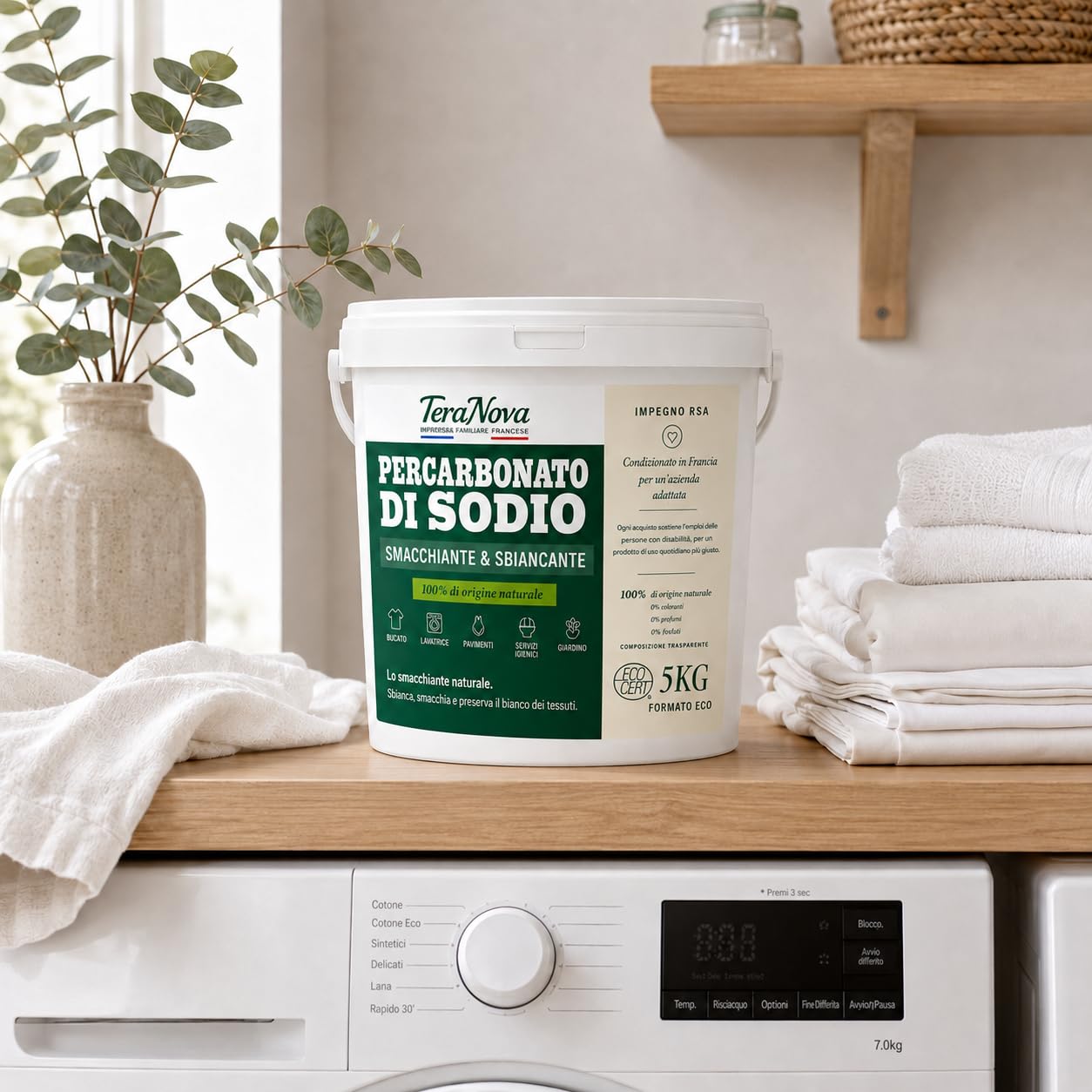 Percarbonato di Sodio 5 kg – Smacchiatore e Sbiancante Naturale ECOCERT – 100% Puro senza Additivi – Oltre 600 Lavaggi – Ossigeno Attivo – Dosatore Incluso