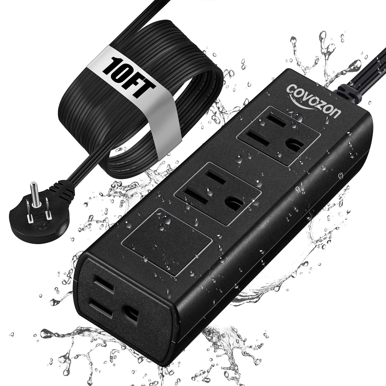 Outdoor Extension Cord Waterproof, Heavy Duty Extension Cord, Long Extension Cord, Outdoor Power Strip Waterproof Surge Protector, Water & Weather Resistant, Flame Retardant for Lawn & Garden 10FT