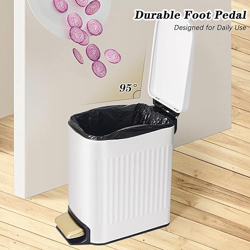 Miniatura 20 de Cubo de basura pequeño y estrecho con tapa para baño, papelera de acero inoxidable de 1.6 galones con tapa de cierre suave, cubo de basura delgado