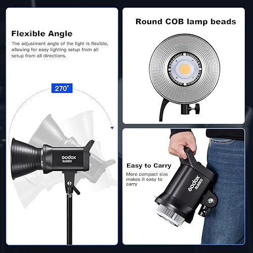 Miniatura 6 de Godox Luz de video LED SL60IIID, 60Ws versión blanca 5600K Iluminación de salida convincente con montaje Bowens, CRI 96+TLCI97+para grabación de