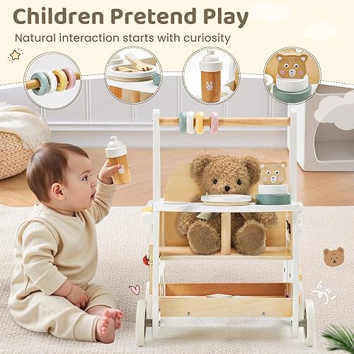 Miniatura 4 de labebe Andador de madera para bebé, cochecito de muñeca para bebé, caminador de actividades para niños de 18 meses o más, aprendizaje de velocidad