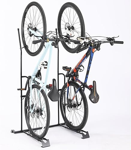 YueTong Soporte vertical para bicicleta, 2 soportes para bicicletas, vertical y horizontal, almacenamiento interior de bicicletas para piso.