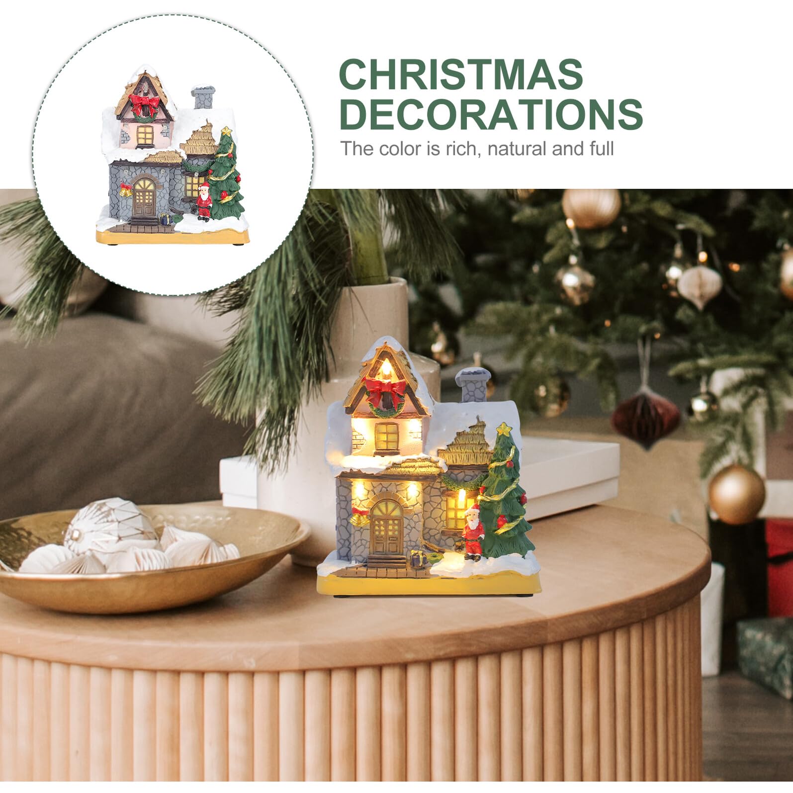 SOIMISS Casa Decorativa Navideña de Resina Luces Led, Adorno Navideño Delicado para Ventana y Oficina Que CREA Ambiente Festivo