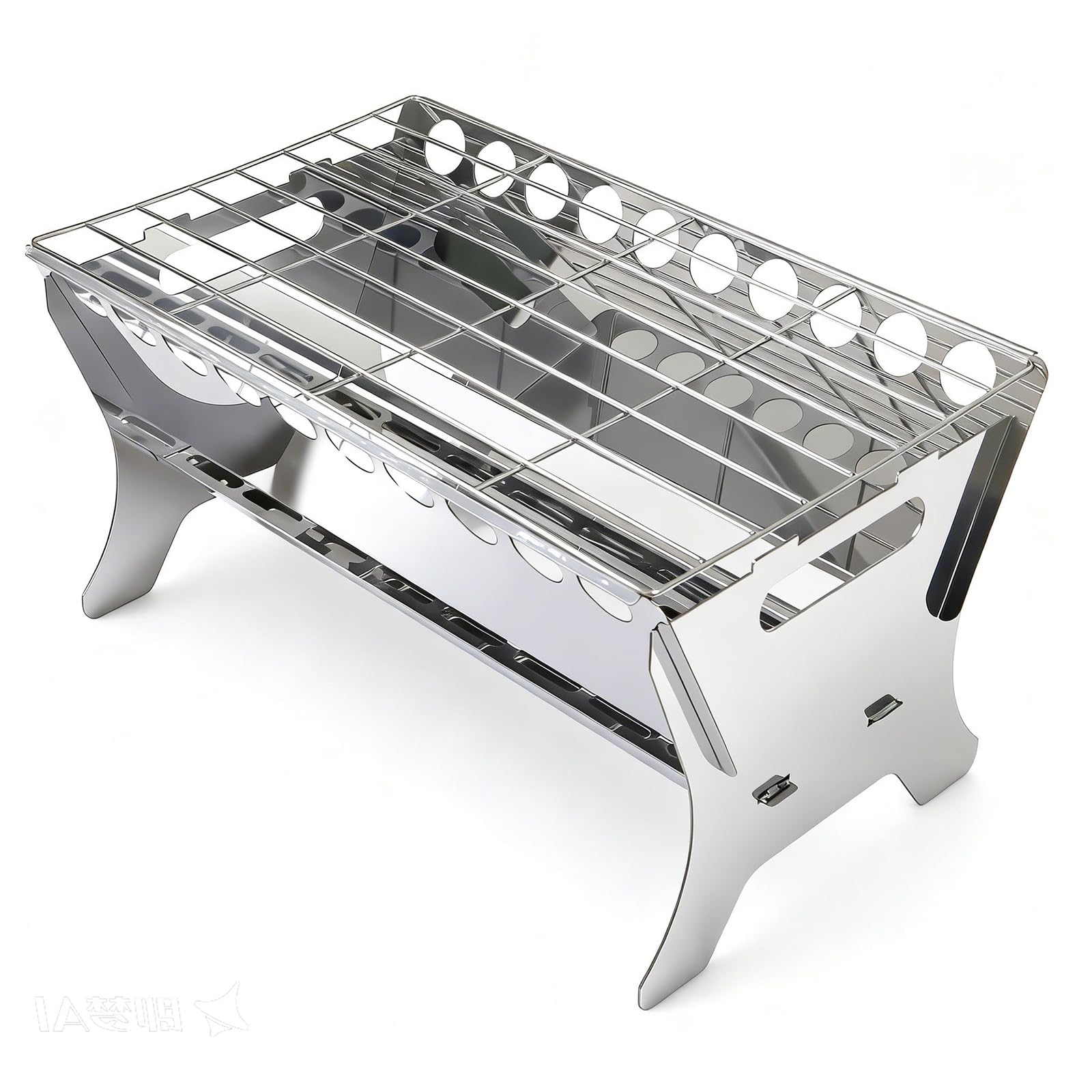 Barbecue da tavolo in acciaio inox, da montare, portatile per campeggio, giardino e picnic, con griglia e vassoio per cenere, facile da montare e robusto