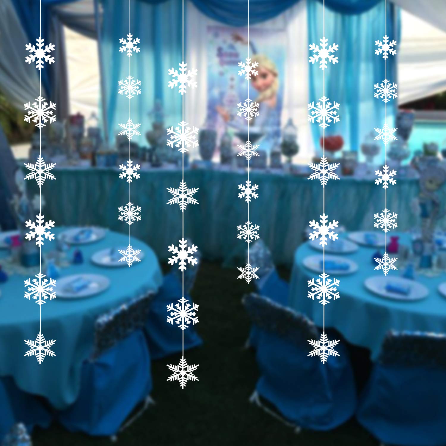 DEFGNOP Set van 2 Happy Birthday-slingers, sneeuwvlokken, verjaardagsdecoratie, Happy Birthday-banner, sneeuwvlokken, Happy Birthday- decoratie