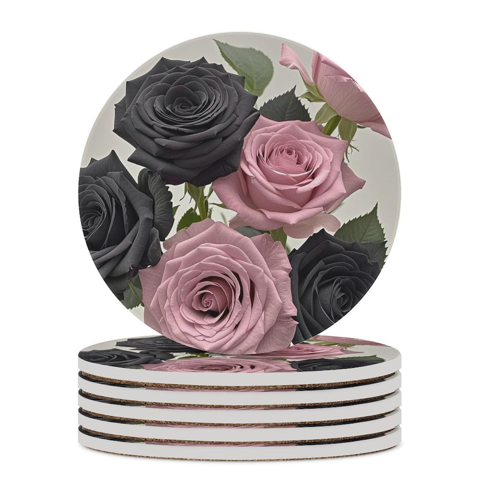 Dessous de verre résistants à la chaleur lot de 6 céramique anti-rayure rose et noir