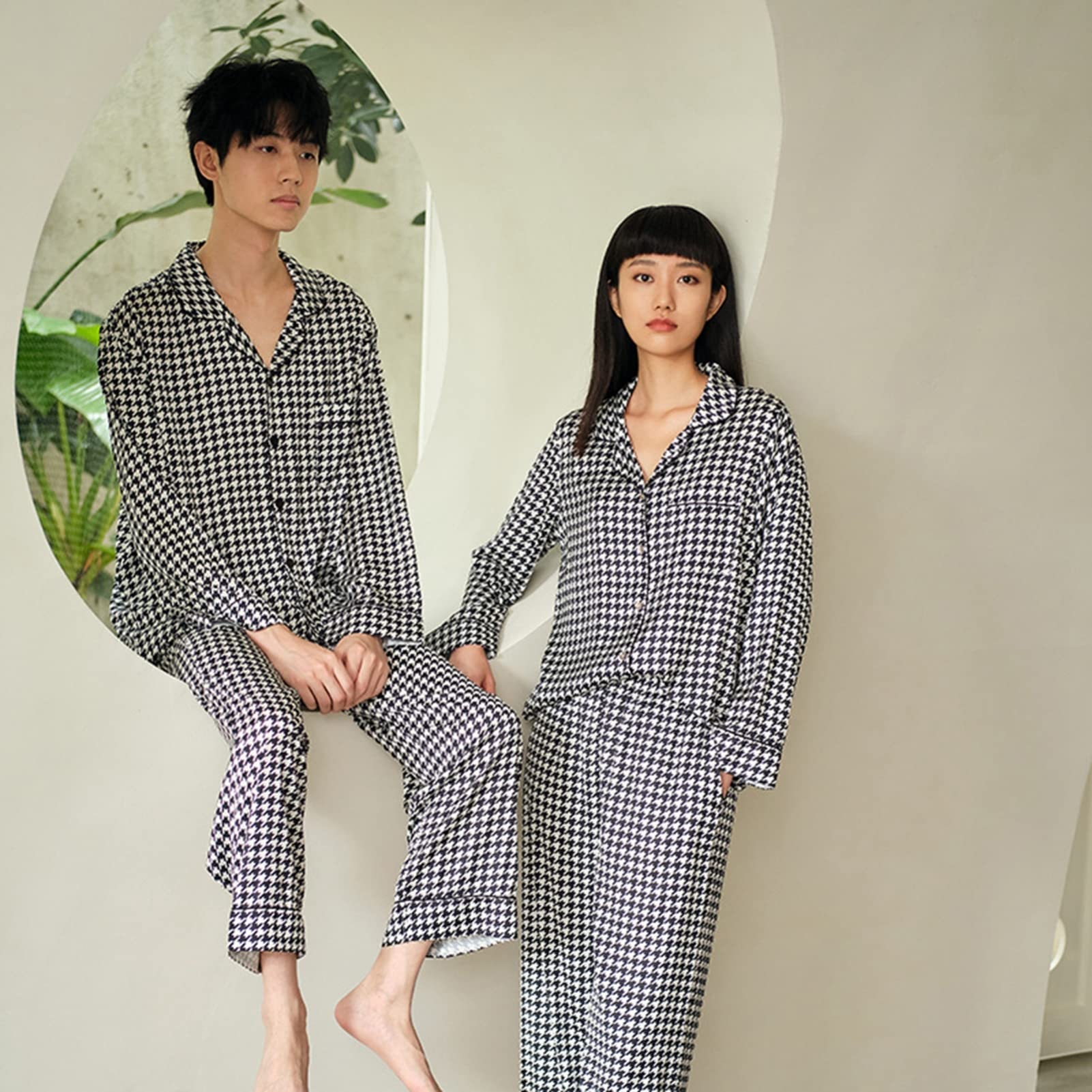 Amazon.co.jp: 千鳥柄 おそろい パジャマ ペアセット ナイトウェア